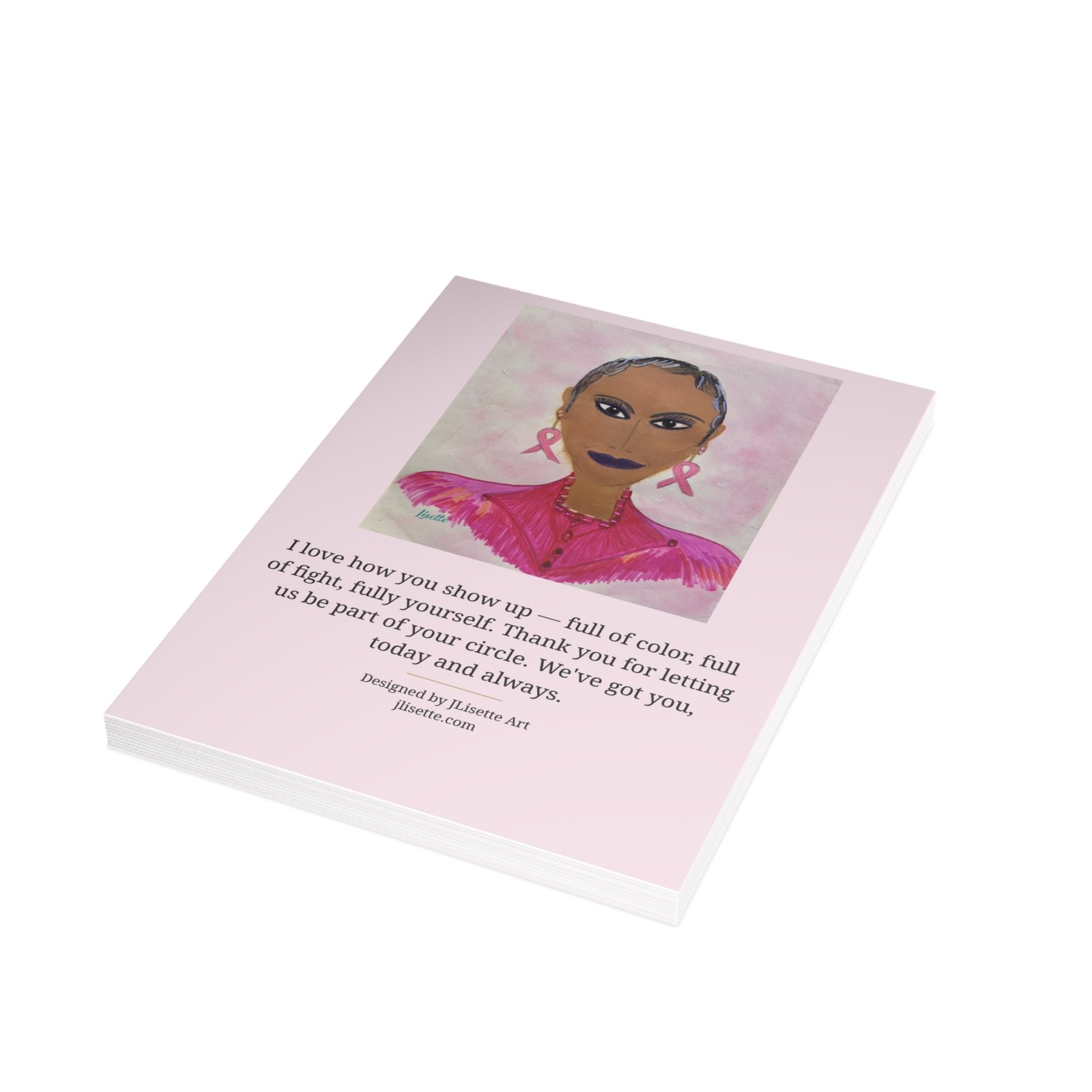 Ribbon Earrings — Breast Cancer Awareness Postcards (10-Pack), Words on Front - Image 4