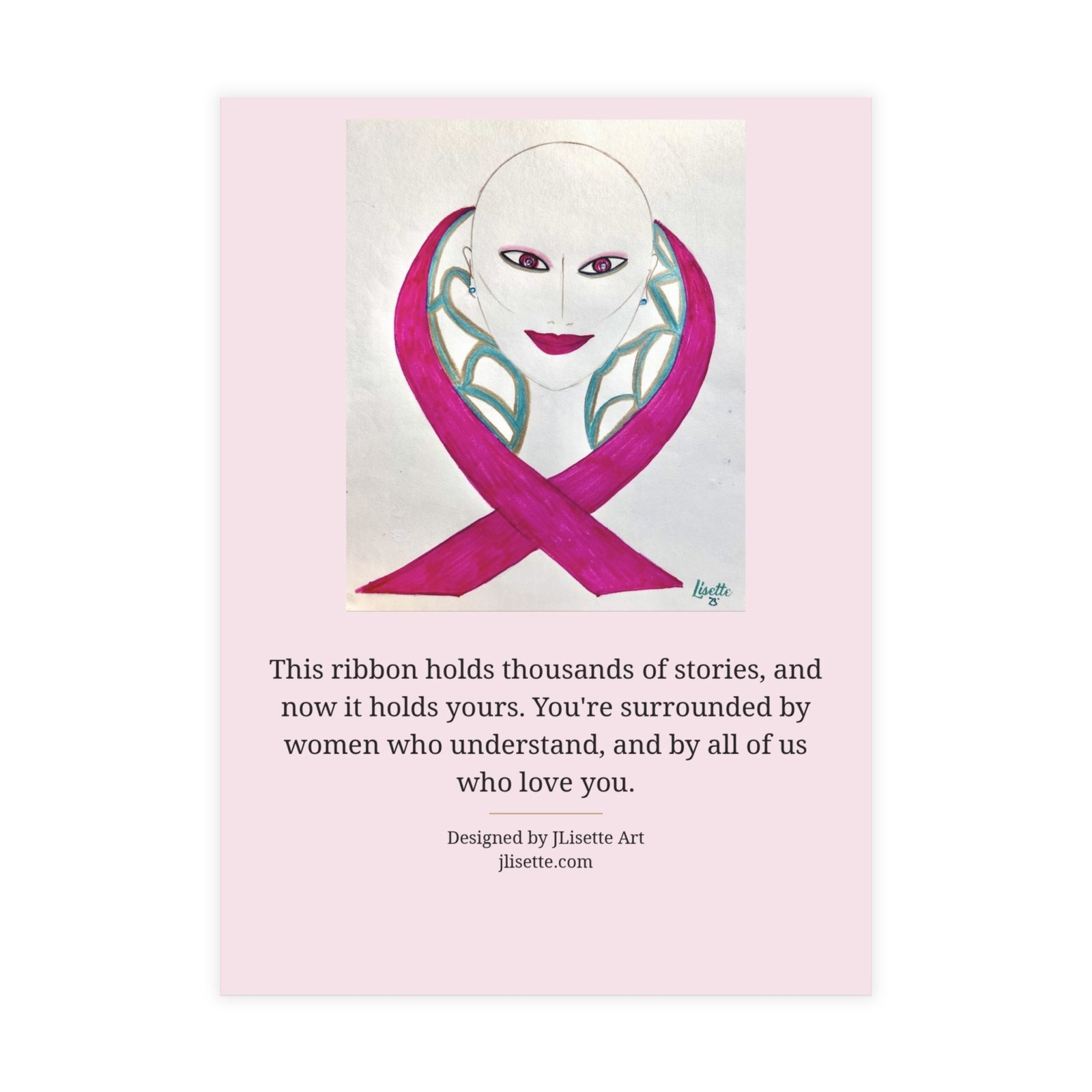 Ribbon Frame — Breast Cancer Awareness Postcards (10-Pack), Words on Front