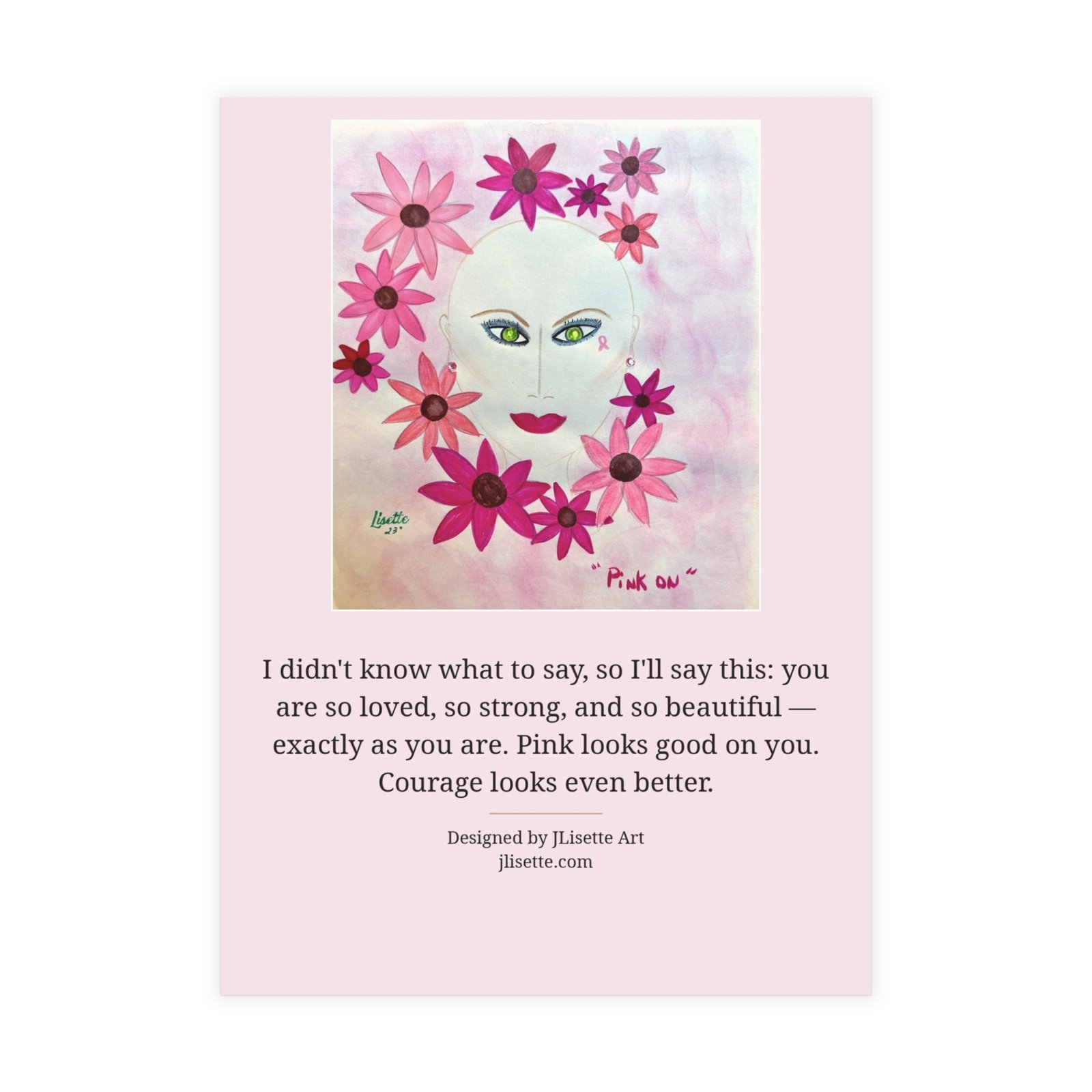 Pink On — Breast Cancer Awareness Postcards (10-Pack), Words on Front