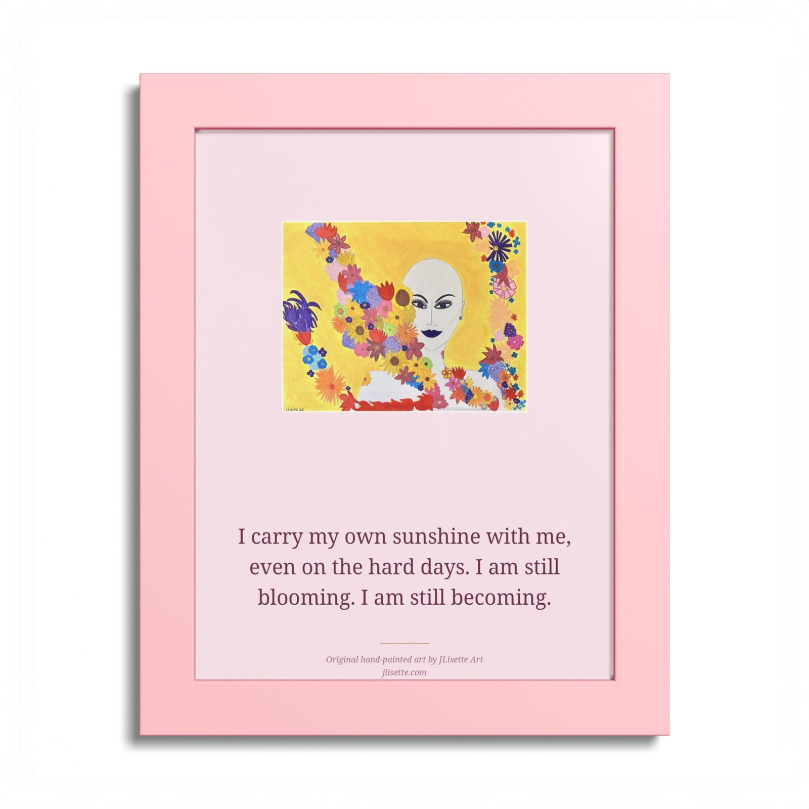 Put Your Pink On — Sunshine, Pink Framed Affirmation Art Print (8x10)