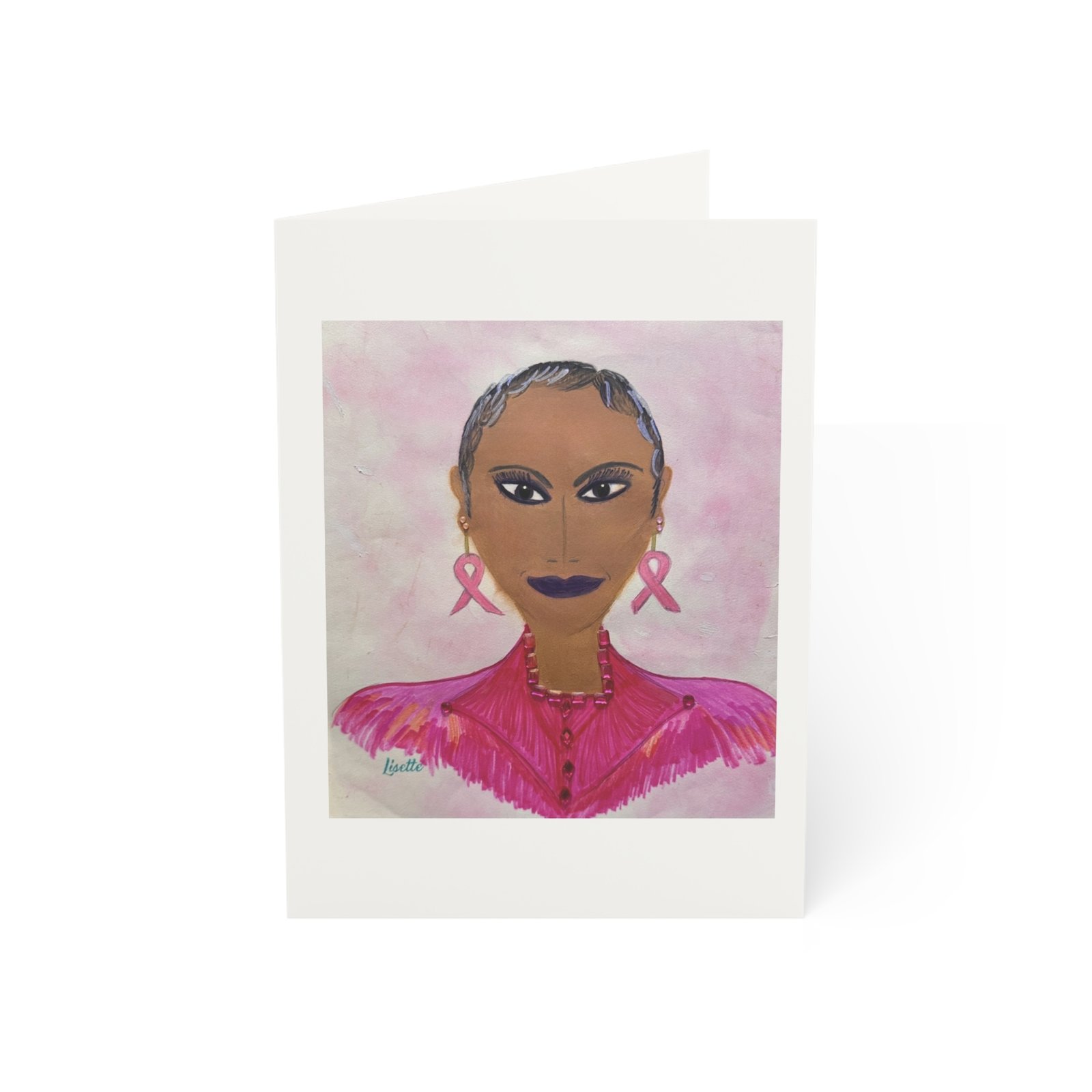 Ribbon Earrings — Breast Cancer Awareness Greeting Card